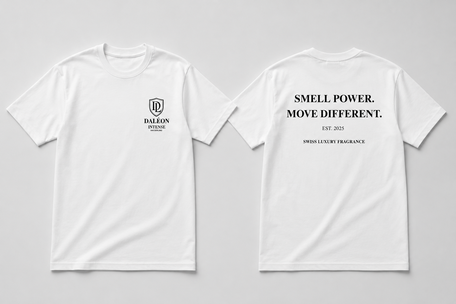 Daléon Intense Weisses Oversize T-Shirt Smell Power Move Different – Vorder- und Rückansicht
